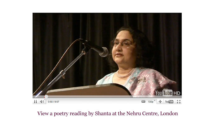 Image of Shanta at a poetry reading at the Nehru Centre
